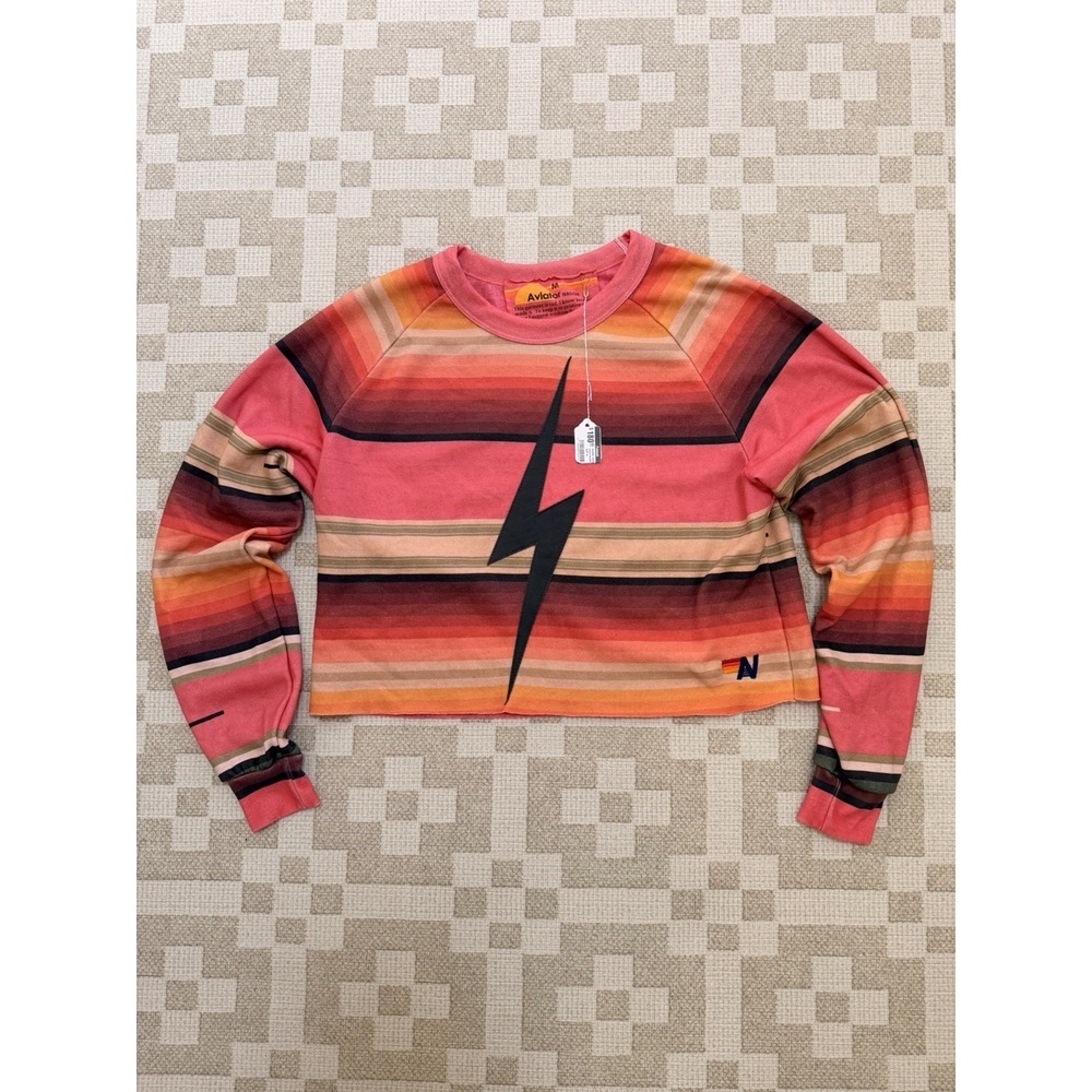 Aviator Nation Bolt Sweatshirt Size Medium Cropped Boxy Paloosh Pink Raw Hem